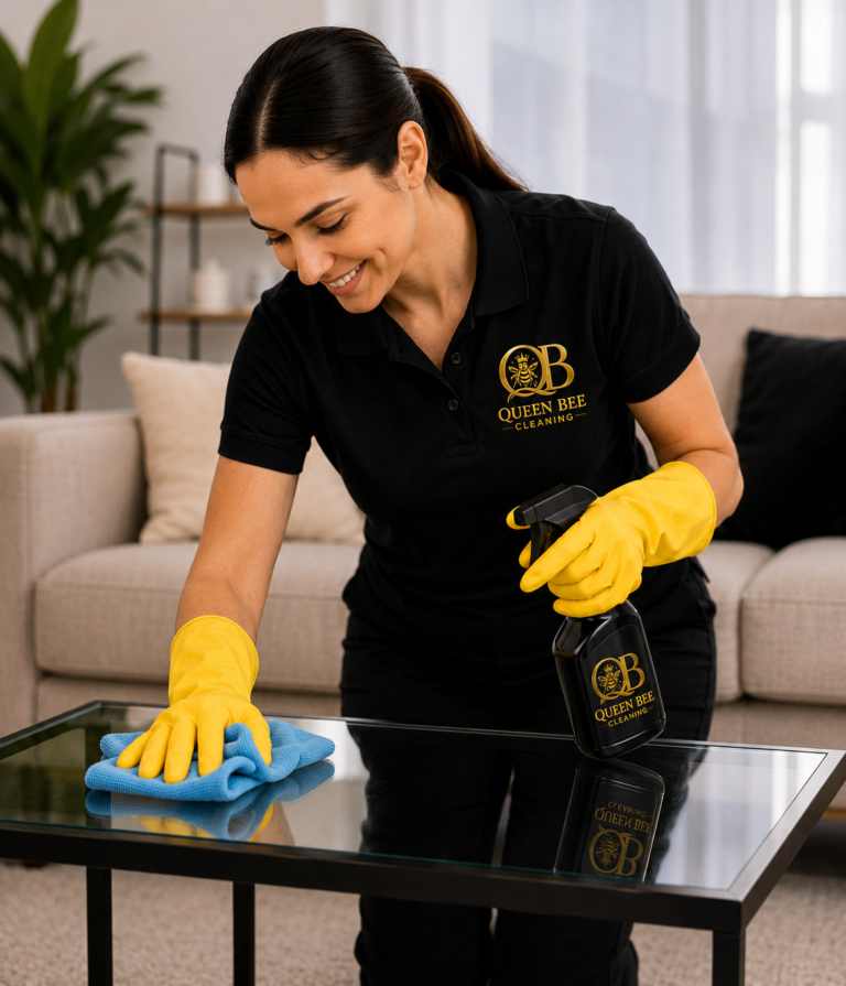 Curățarea meselor și suprafețelor din sticlă | Queen Bee Cleaning Brașov
